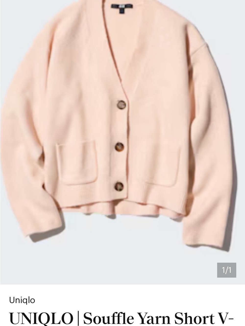 UNIQLO | Souffle Yarn Short V-Neck Cardigan | Peachy-Pink Size M